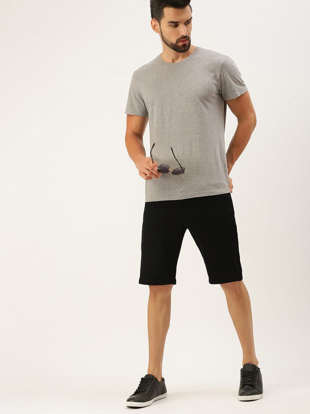 Solid Denim Shorts