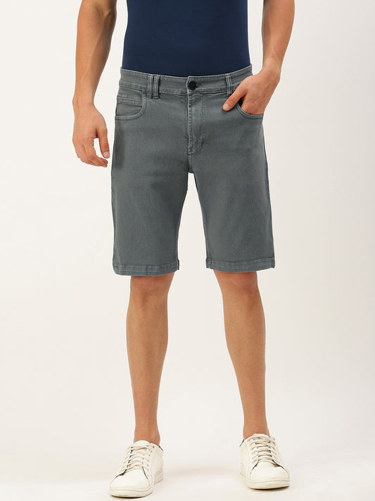 Solid Denim Shorts